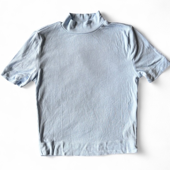 Aritiza Babaton Womens Light Blue Mock Neck Ribbed Short Gonzalo Hip T-Shirt XS - Picture 2 of 8